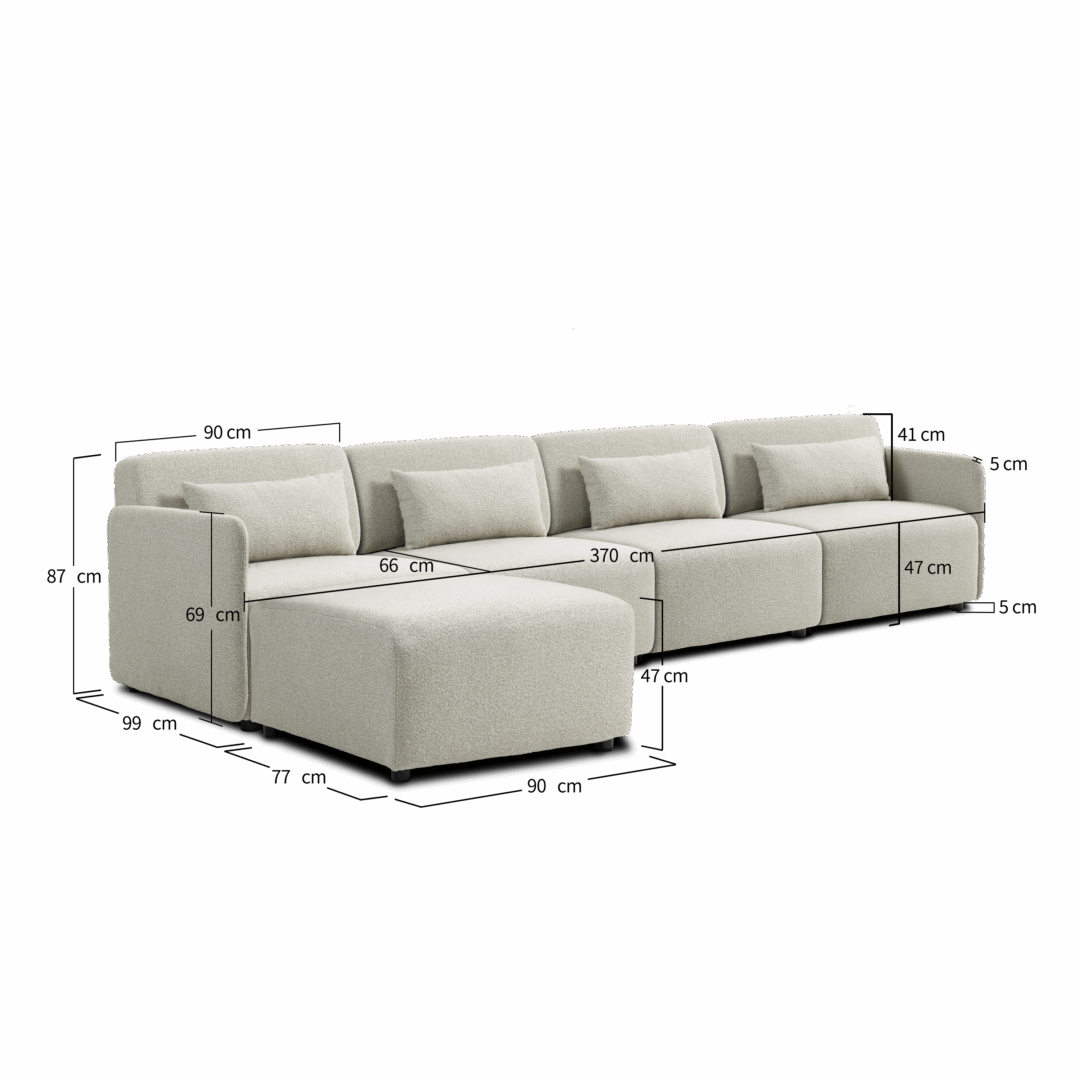Modular Sofa Mia 4-Seater - Beige (With Ottoman) - Image 2