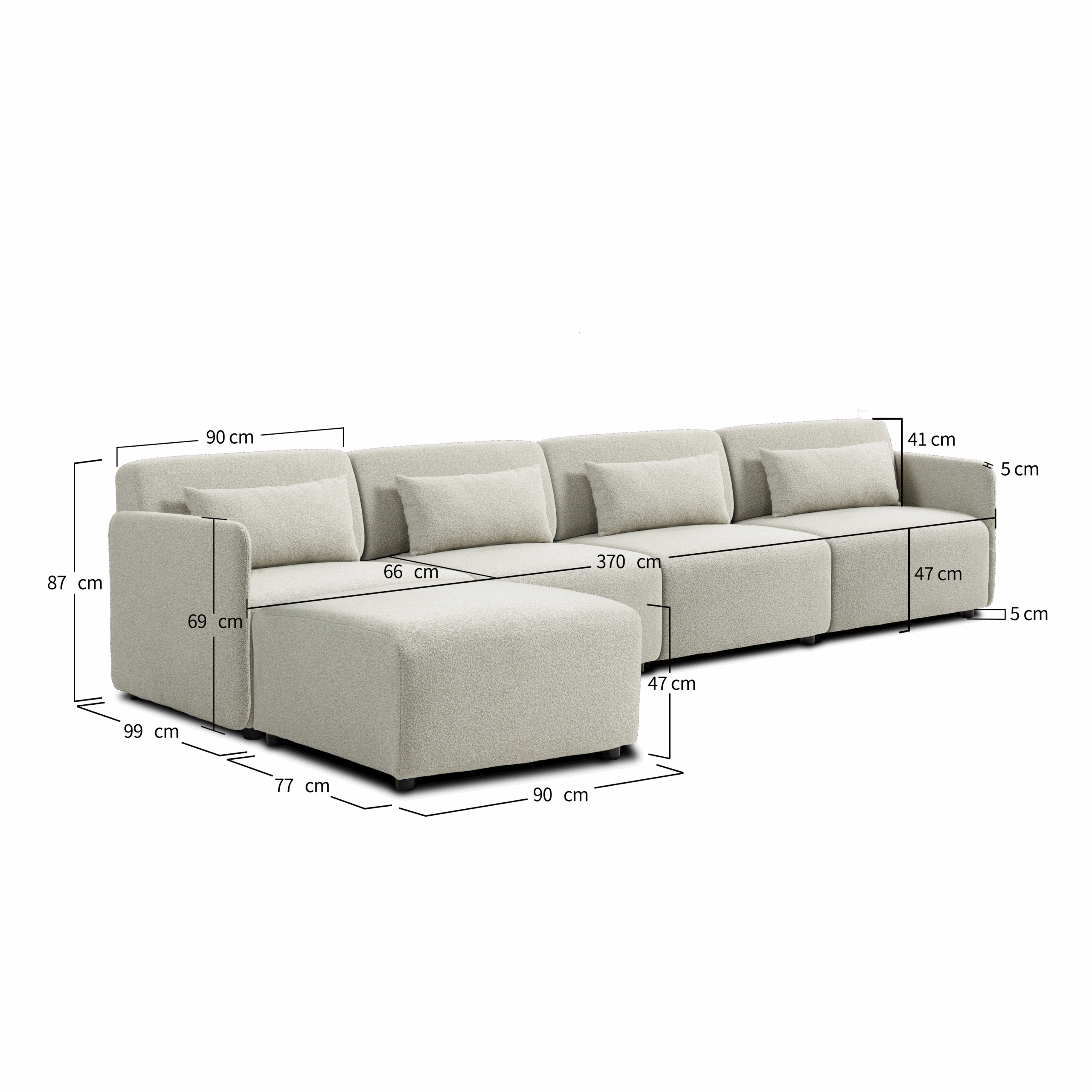 Modular Sofa Mia 4-Seater - Beige (With Ottoman) - Image 2