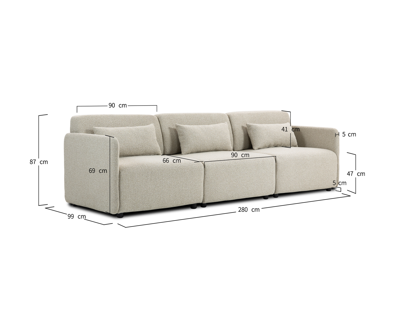 Modular Sofa Mia 3-Seater - Beige - Image 2