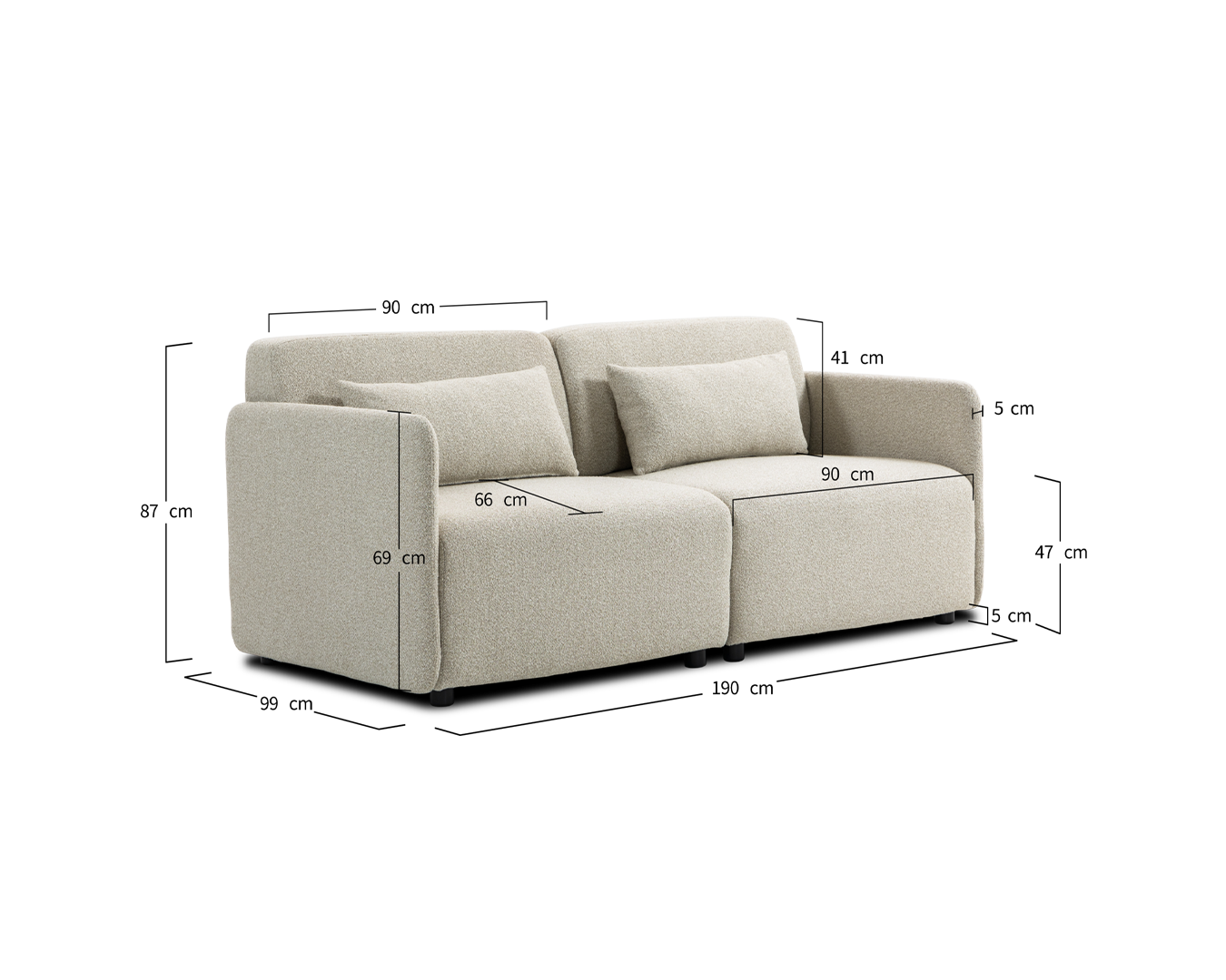 Modular Sofa Mia 2-Seater - Beige - Image 2