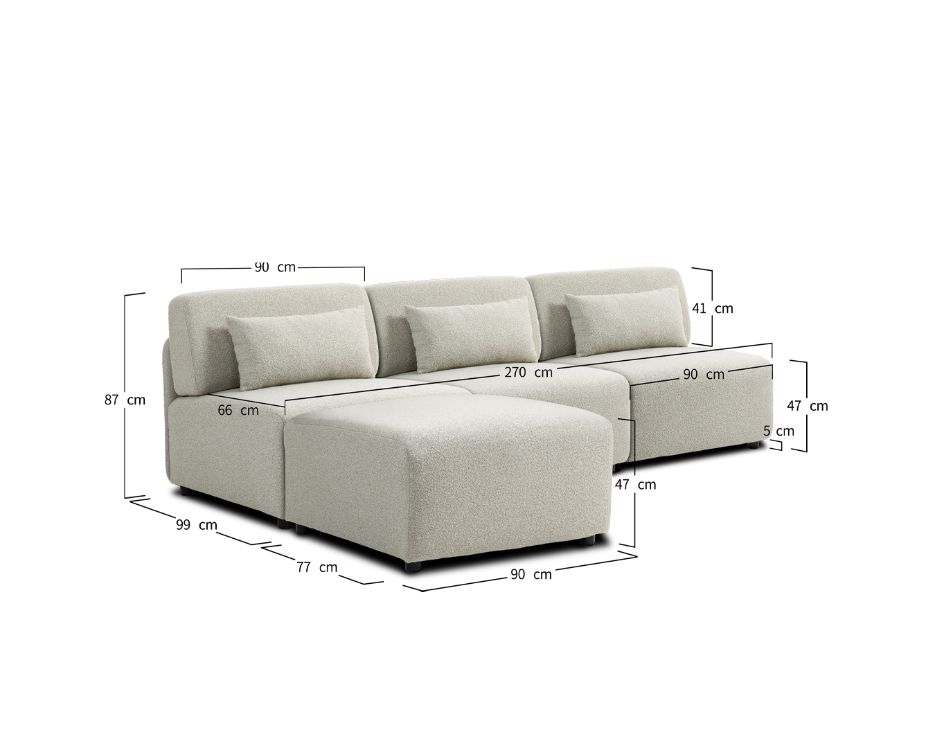 Modular Sofa Mia Middle x3 - Beige (With Ottoman) - Image 6
