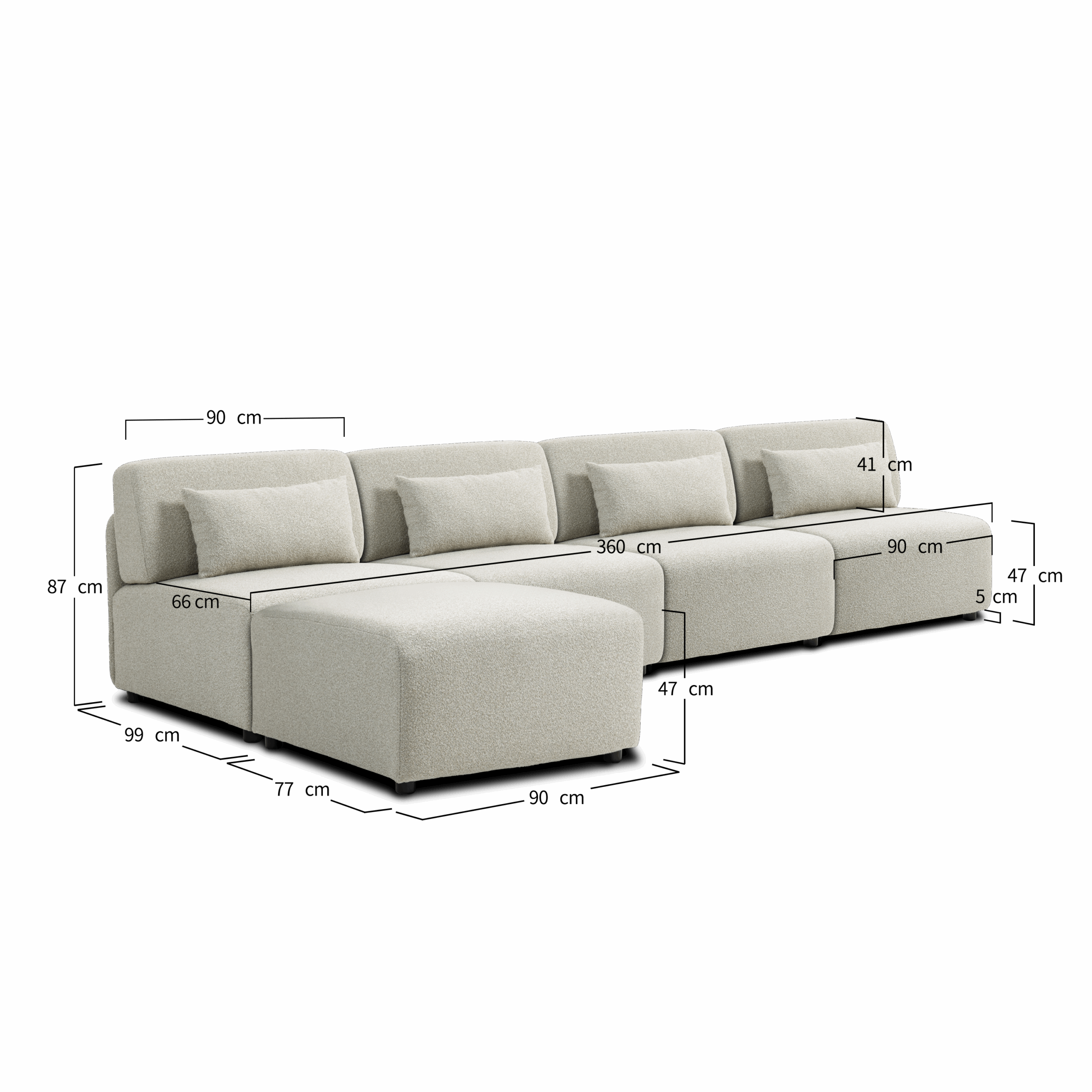 Modular Sofa Mia Middle x4 - Beige (With Ottoman) - Image 2